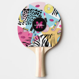 Farbiges Monogramm des Musters der 90er Jahre Tischtennis Schläger