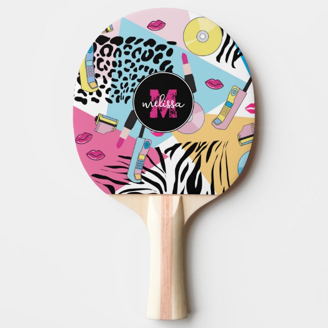 Farbiges Monogramm des Musters der 90er Jahre Tischtennis Schläger (Vorderseite)