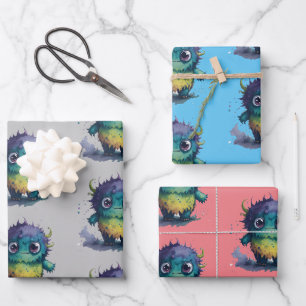 Farbiges Monster-Design für Cartoon Geschenkpapier Set