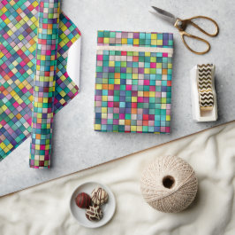 Farbiges Mosaik, geometrisches Quadrat-Muster Geschenkpapier