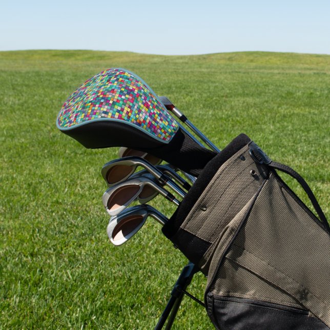 Farbiges Mosaik, geometrisches Quadrat-Muster Golf Headcover (In SItu)