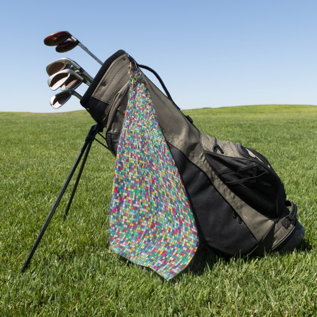 Farbiges Mosaik, geometrisches Quadrat-Muster Golfhandtuch (Gras)