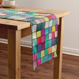 Farbiges Mosaik, geometrisches Quadrat-Muster Kurzer Tischläufer