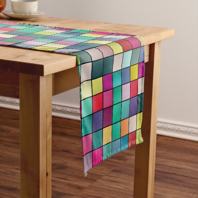 Farbiges Mosaik, geometrisches Quadrat-Muster Kurzer Tischläufer (Beispiel)