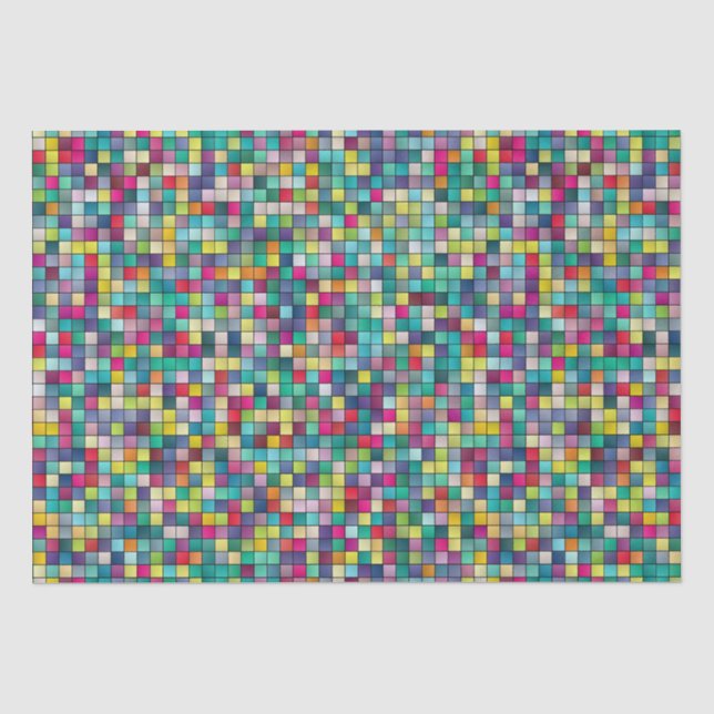 Farbiges Mosaik, geometrisches Quadrat-Muster Seidenpapier (Vorderseite)