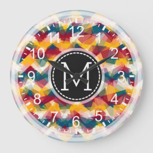 Farbiges Mosaik Modernes Monogramm #6 Große Wanduhr