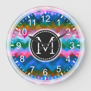 Farbiges Mosaik Modernes Monogramm #8 Große Wanduhr