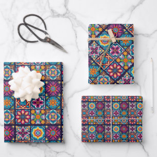 Farbiges Mosaikfliesen-Design mit Blume 10 Geschenkpapier Set