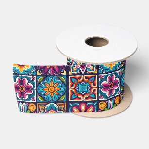 Farbiges Mosaikfliesen-Design mit Blume 10 Satinband