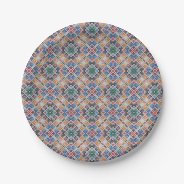 Farbiges Mosaikflippelmuster Pappteller (Vorderseite)