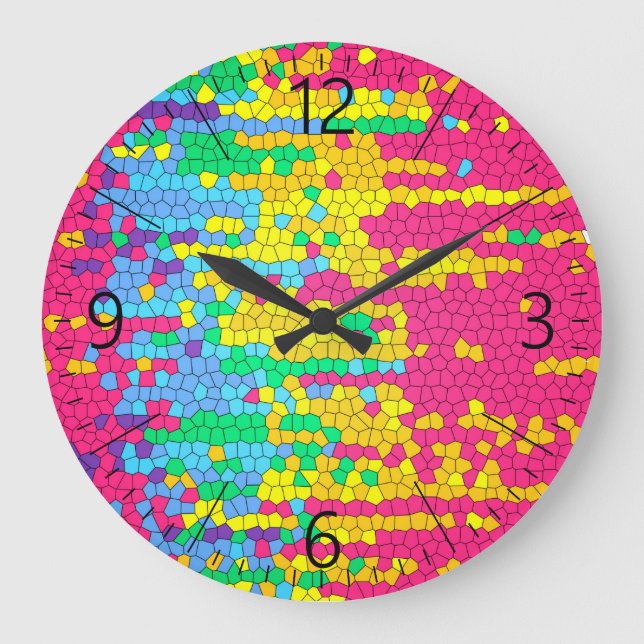 Farbiges Mosaikmuster Große Wanduhr (Vorderseite)