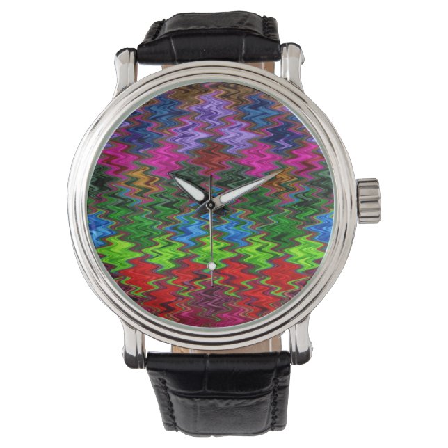 Farbiges Mosaikwellenmuster #3 Armbanduhr (Vorderseite)