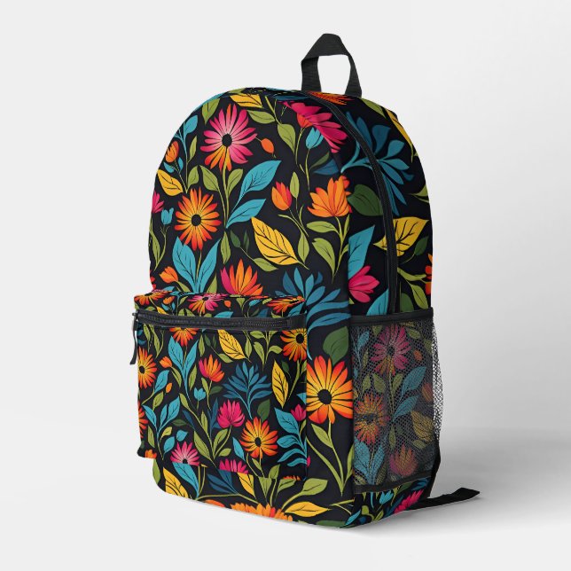 Farbiges Muster der Blume Bedruckter Rucksack (Rückseitige Ecke Rechts)