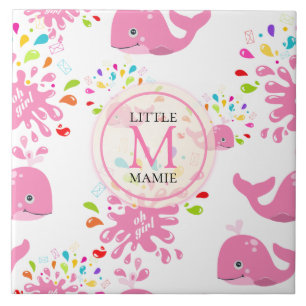 Farbiges Muster des rosa Whale Monogramm Fliese