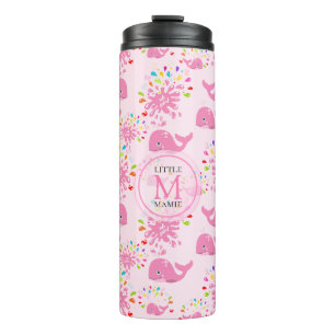 Farbiges Muster des rosa Whale Monogramm Thermosbecher