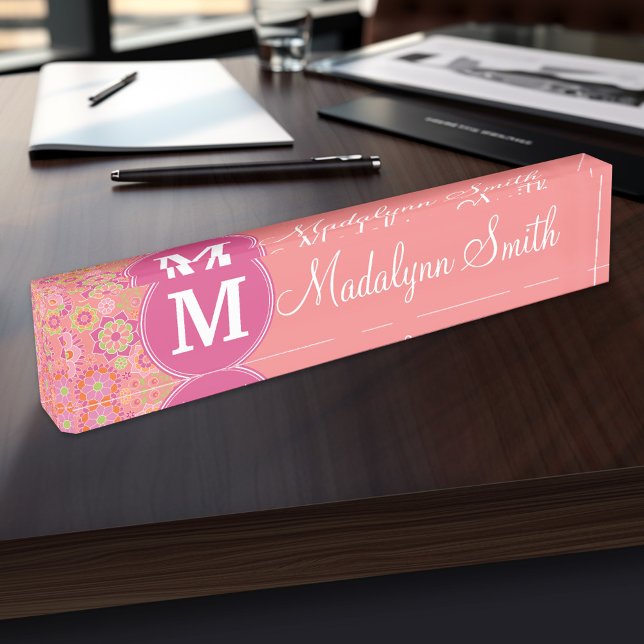 Farbiges Muster für die Blütenpracht Namensplakette (Personalized Name Plate for the Office, School or Home)