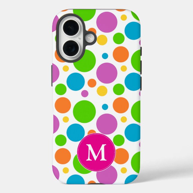 Farbiges Muster für leuchtende Punkte rosa Monogra iPhone 16 Hülle (Rückseite)