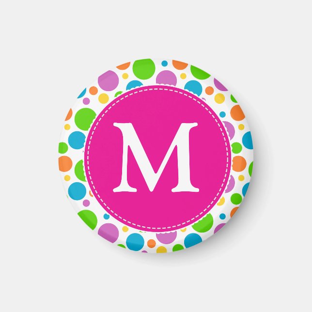Farbiges Muster für leuchtende Punkte rosa Monogra Magnet (Vorne)