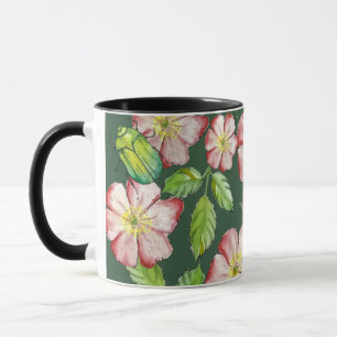 Farbiges Muster mit Aquarellfarben-Rose-Blume und Tasse
