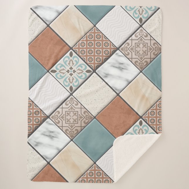 Farbiges Muster moderner geometrischer Fliesen Sherpadecke (Vorderseite)