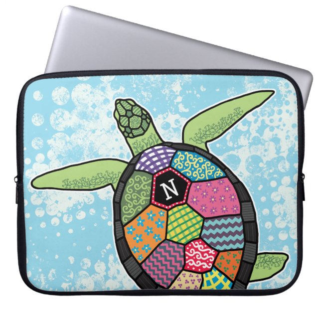 Farbiges Muster Monogram Sea Turtle Laptopschutzhülle (Vorderseite)