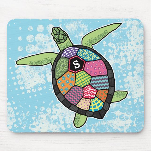 Farbiges Muster Monogram Sea Turtle Mousepad (Vorne)