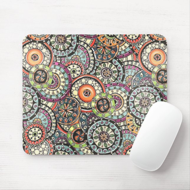 Farbiges Muster Niedlicher Retro-Chic-Blumenkreise Mousepad (Mit Mouse)