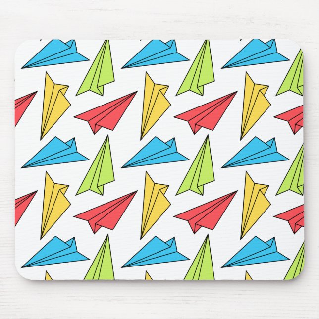 Farbiges Muster von Papierflugzeugen Mousepad (Vorne)