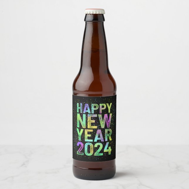 Farbiges neues Jahr 2024 Bierflaschenetikett (Vorderseite)