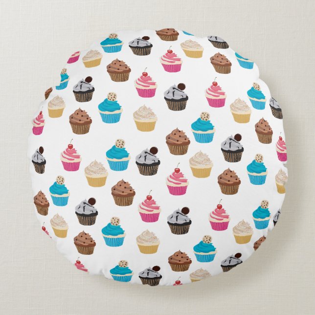 Farbiges Niedliches Cupcakes-Muster Rundes Kissen (Vorderseite)