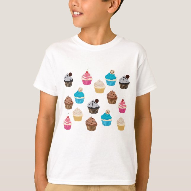 Farbiges Niedliches Cupcakes-Muster T-Shirt (Vorderseite)