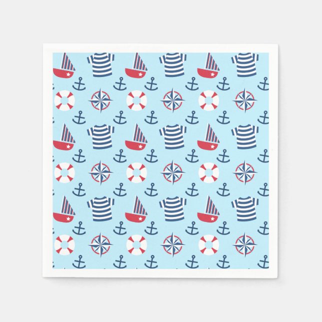 Farbiges Niedliches Sailboat Anchor Nautical Party Serviette (Vorderseite)