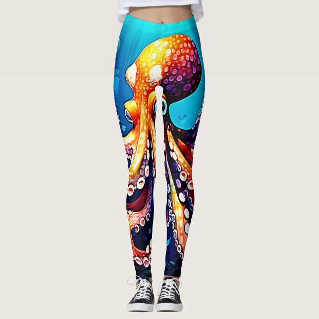 Farbiges Octopus View Design Leggings (Vorderseite)