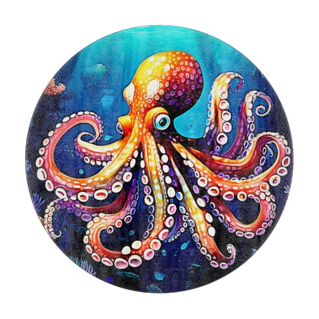Farbiges Octopus View Design Schneidebrett (Vorderseite)