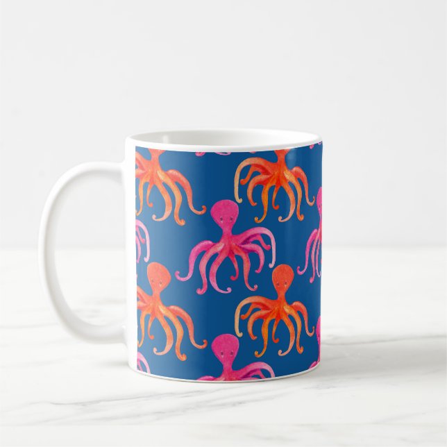 Farbiges Oktopus-nahtloses Muster Kaffeetasse (Links)