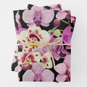 Farbiges Orchid-Blume-Muster Geschenkpapier Set