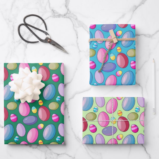 Farbiges Ostereier Muster Geschenkpapier Set (Vorderseite)
