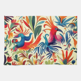 Farbiges Otomi-Vogelmuster Geschirrtuch