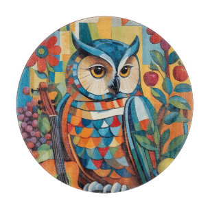 Farbiges Owl Still Life Portrait Schneidebrett