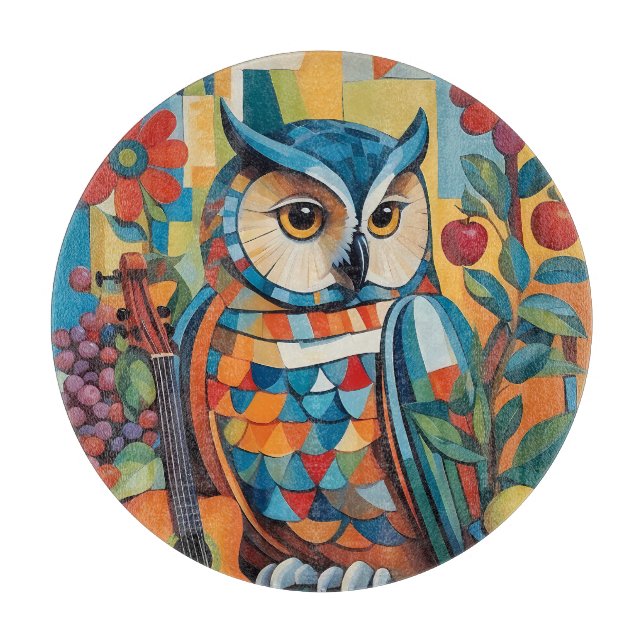 Farbiges Owl Still Life Portrait Schneidebrett (Vorderseite)