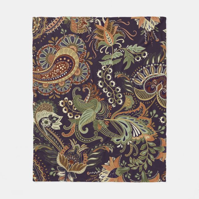 Farbiges Paisley Muster. Ethnische Vintage Tapete Fleecedecke (Vorderseite)