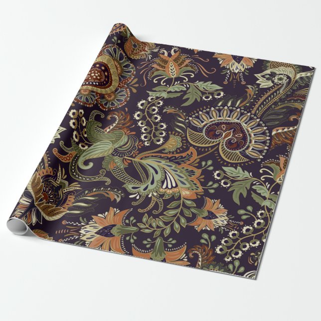 Farbiges Paisley Muster. Ethnische Vintage Tapete Geschenkpapier (Ungerollt)