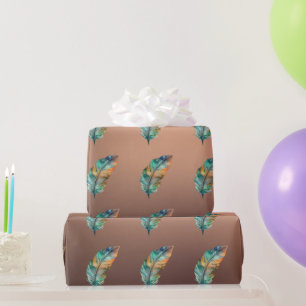 Farbiges Papier Orange Green Feathers aus glänzend Geschenkpapier