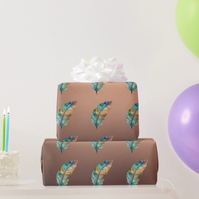 Farbiges Papier Orange Green Feathers aus glänzend Geschenkpapier (Partygeschenke)