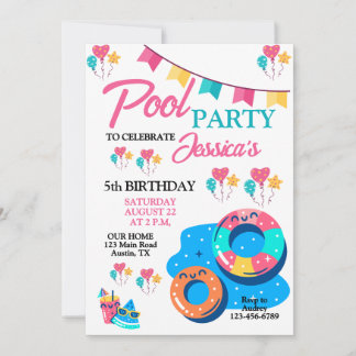 Farbiges Party am Pool zum Geburtstag Einladung