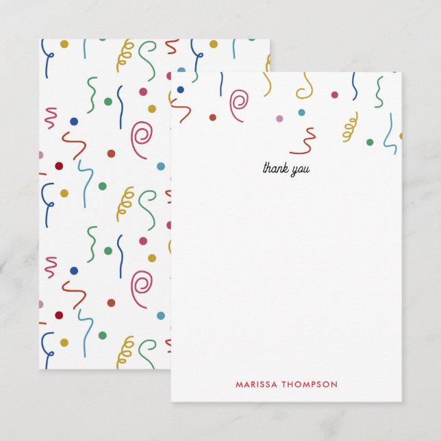Farbiges Party Confetti Individuelle Name Dankeskarte (Vorne/Hinten)