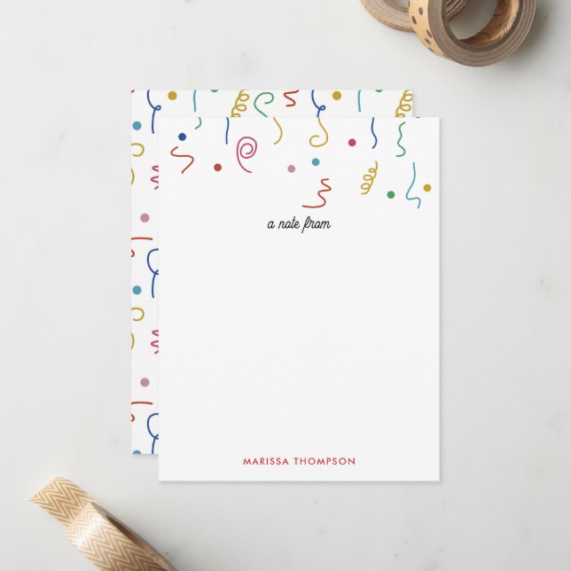 Farbiges Party Confetti Individuelle Name Mitteilungskarte (Vorderseite/Rückseite Beispiel)