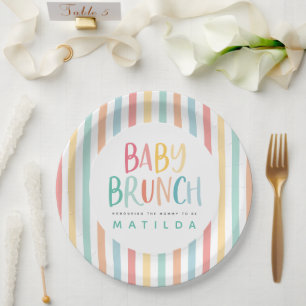 Farbiges Party mit Regenbogen-Babybrunch Pappteller