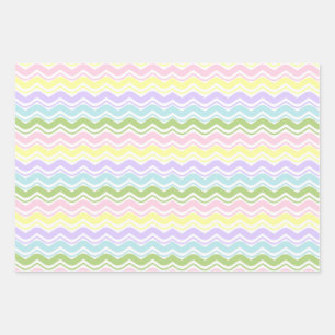 Farbiges Pastell Wellenlinien-Zickzack-Quadrat-Mus Geschenkpapier Set