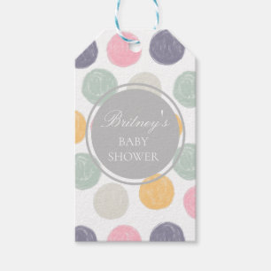 farbiges pastellfarbene Tupfen-Babyshower-Geschenk Geschenkanhänger